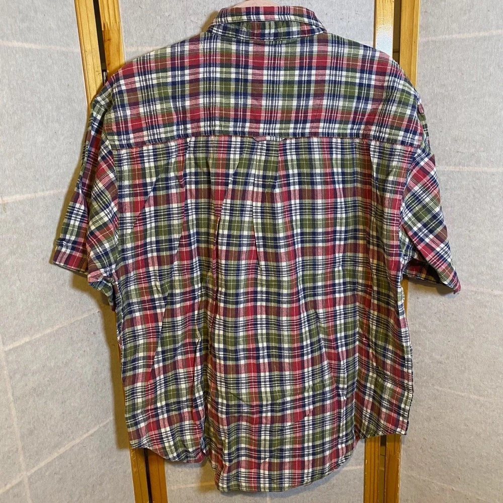 Vintage Red Sky Mens Large Short Sleeve Button Down Shirt Plaid‎ Cotton Red Y2K